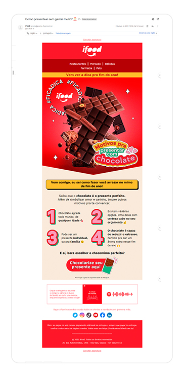 captura de tela de email marketing promocional do ifood