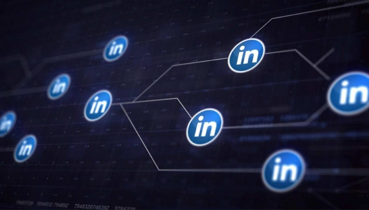 Imagem de uma rede virtual conectada a ícones do LinkedIn simbolizando o que é LinkedIn