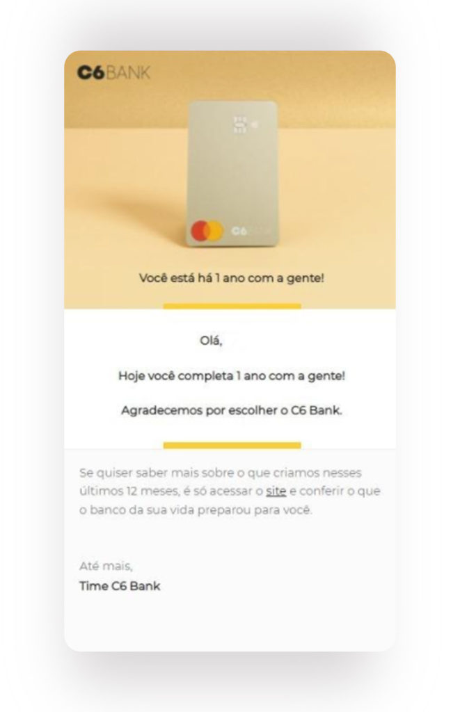 Imagem mostrando um exemplo de tipo de e-mail marketing do c6 bank