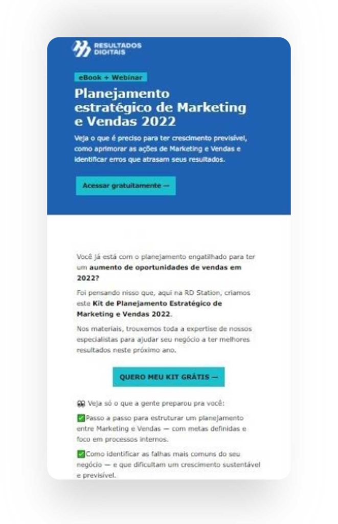 Imagem mostrando um exemplo de tipo de e-mail marketing do Resultados Digitais