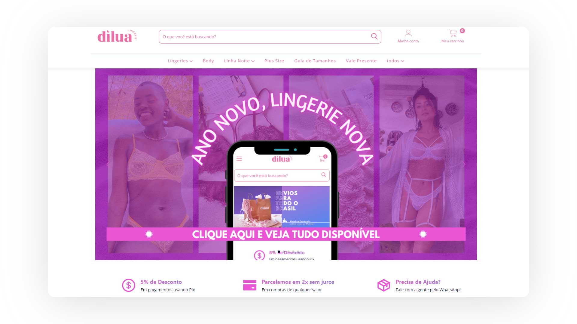Imagem de exemplo da loja Dilua Lingerie para mostrar como montar uma loja de lingerie