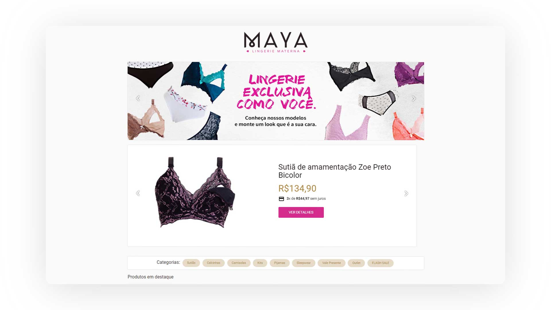 Imagem de exemplo da loja Maya Lingerie para mostrar como montar uma loja de lingerie