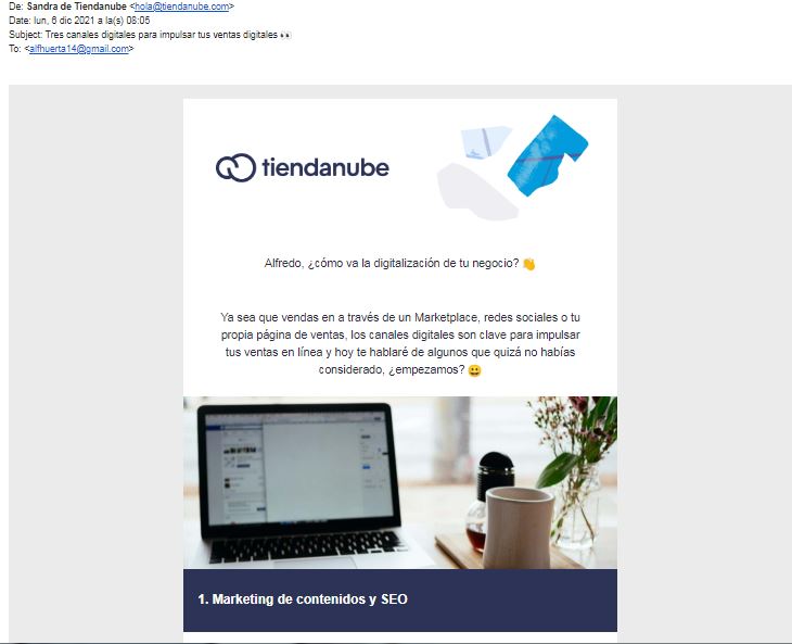 El newsletter de Tiendanube México, ejemplo de email marketing