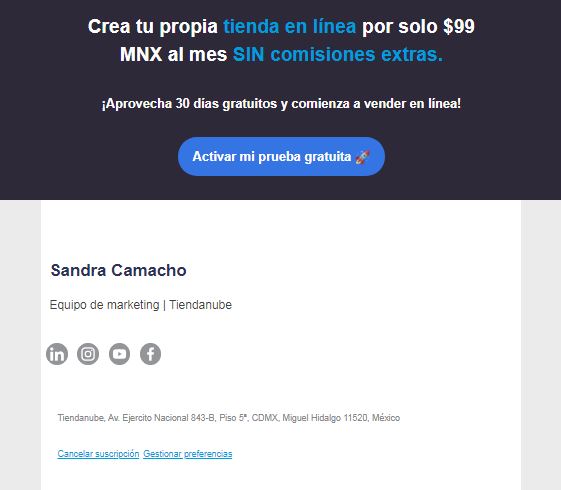 Tiendanube México y su newsletter, ejemplo de email marketing