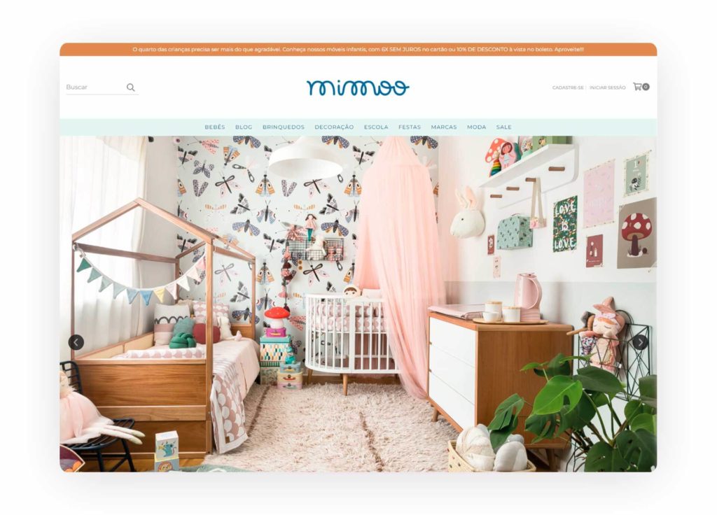 Captura de tela da loja Mimoo Toys, com um layout Nuvemshop