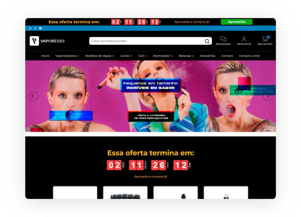 Captura de tela da loja Vaporesso Brasil, com um layout Nuvemshop