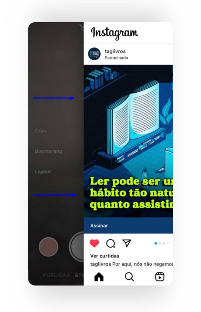 Captura de tela mostrando outra meneira para postar um story no Instagram