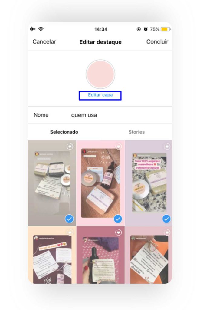 Captura de tela mostrando como alterar a capa de um Destaque no Instagram passo 4