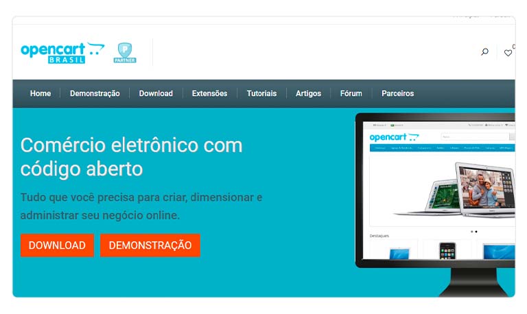 Imagem mostrando o site oficial da OpenCart.