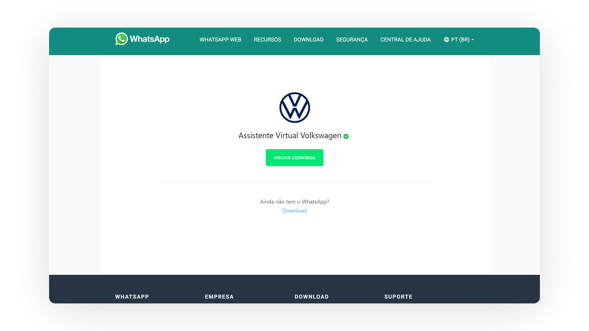 Página do chatbot da Volkswagen representa futuro do varejo