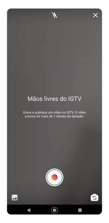 Captura de tela mostrando como gravar vídeo para IGTV