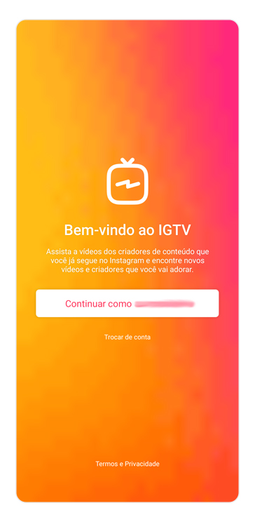 Captura de tela mostrando como fazer login no IGTV