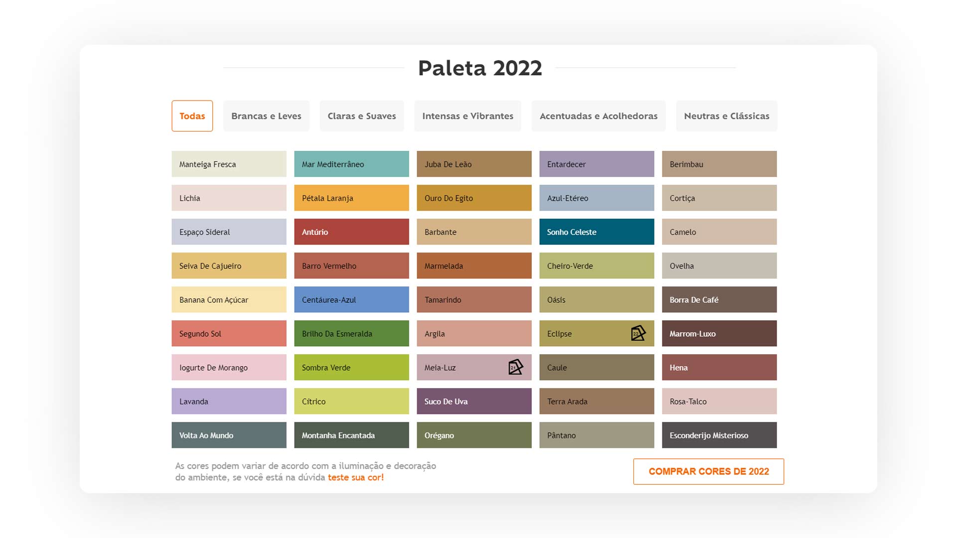 paleta de cores da Suvinil de 2022
