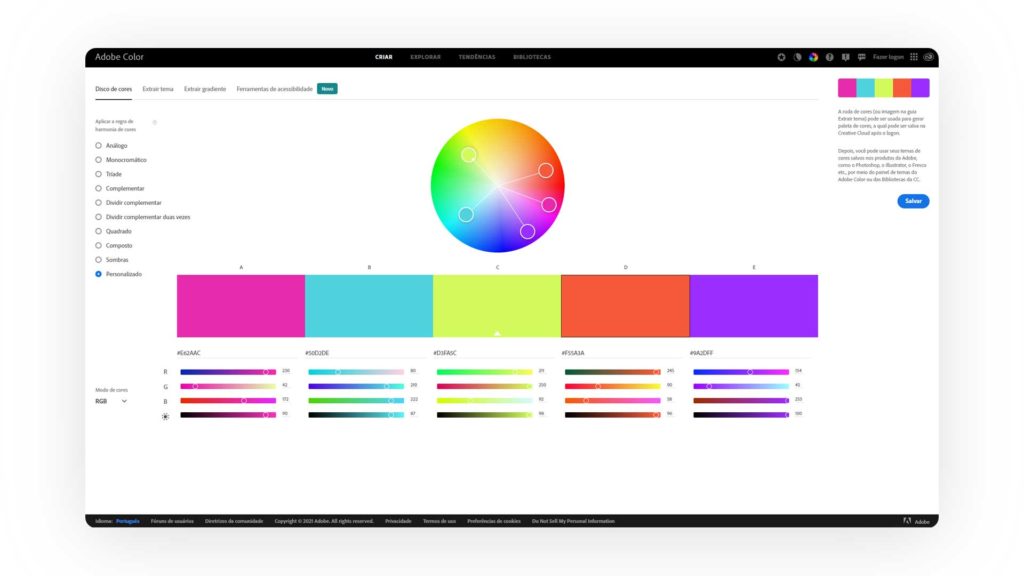 Captura de tela da ferramenta Adobe Color