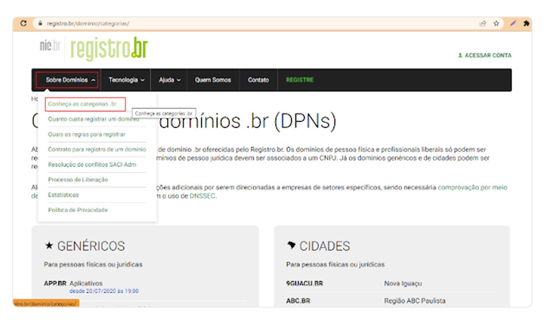 Tipos de domínio no Registro.br