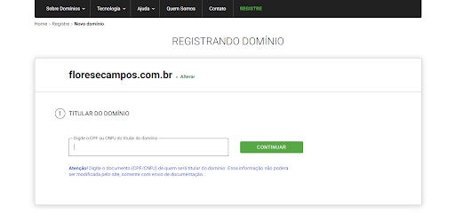 Cadastro do titular do domínio no Registro.br