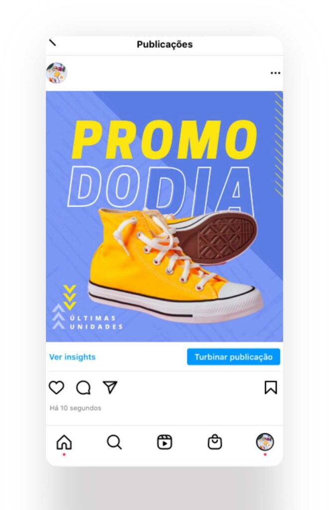 Exemplo de uso de aplicativo para fazer montagem no instagram para divulgar promoções
