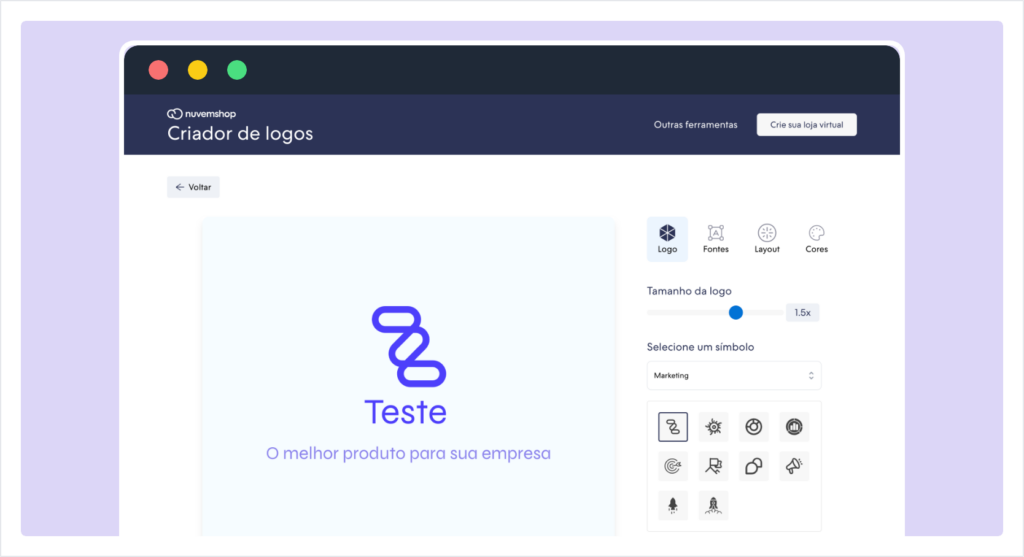 Captura de tela da ferramenta Criador de Logo
