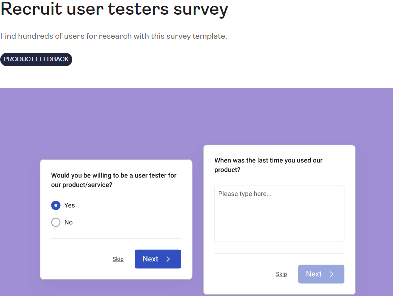 Las encuestas reclutadores de usuarios de Hotjar.