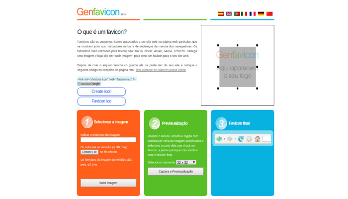 Captura de tela da ferramenta Genfavicon para criar um favicon