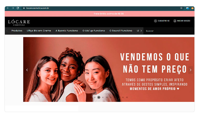 Captura de tela da loja Lócare mostrando exemplo de um banner para e-commerce.