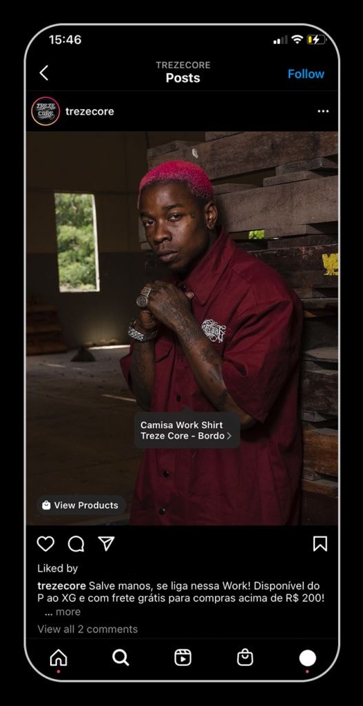 11 ideias para ganhar dinheiro no Instagram 4 Produto da loja virtaul Treze Core no Instagram Shopping