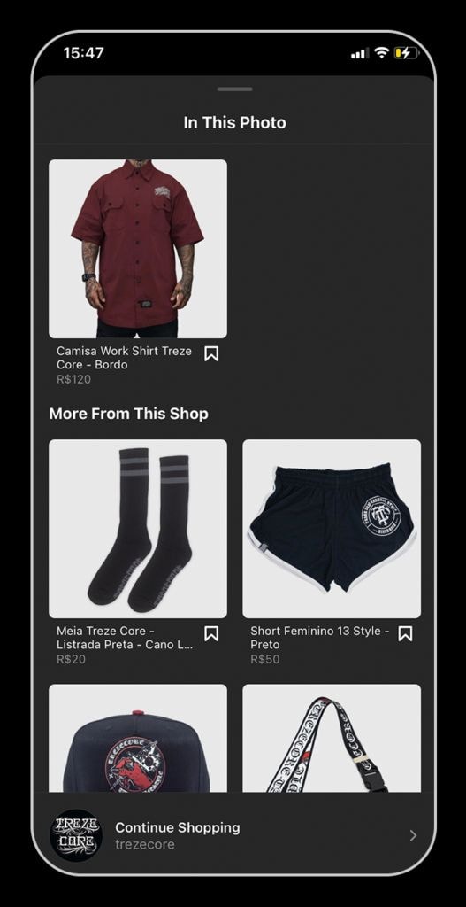 11 ideias para ganhar dinheiro no Instagram 5 Produto da loja virtaul Treze Core no Instagram Shopping