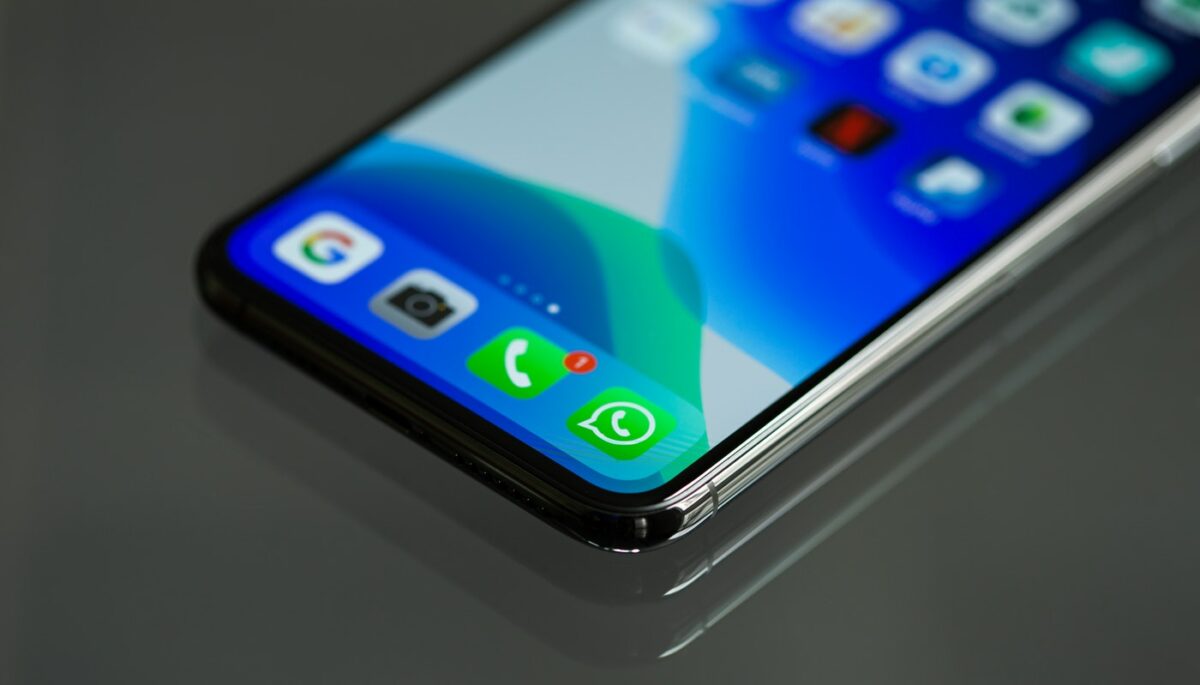 Imagem de um smartphone com o botão do WhatsApp