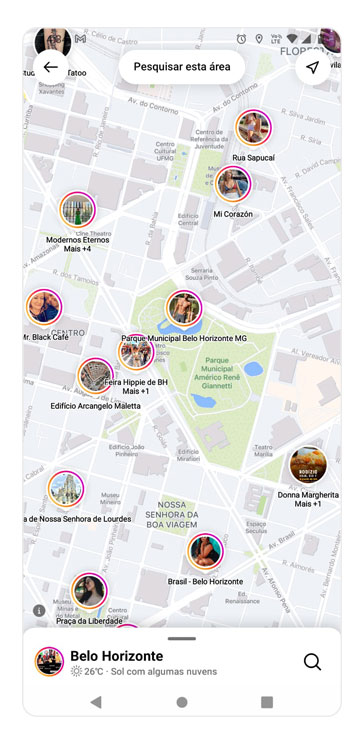 Captura de tela mostrando como usar o Mapa do Instagram