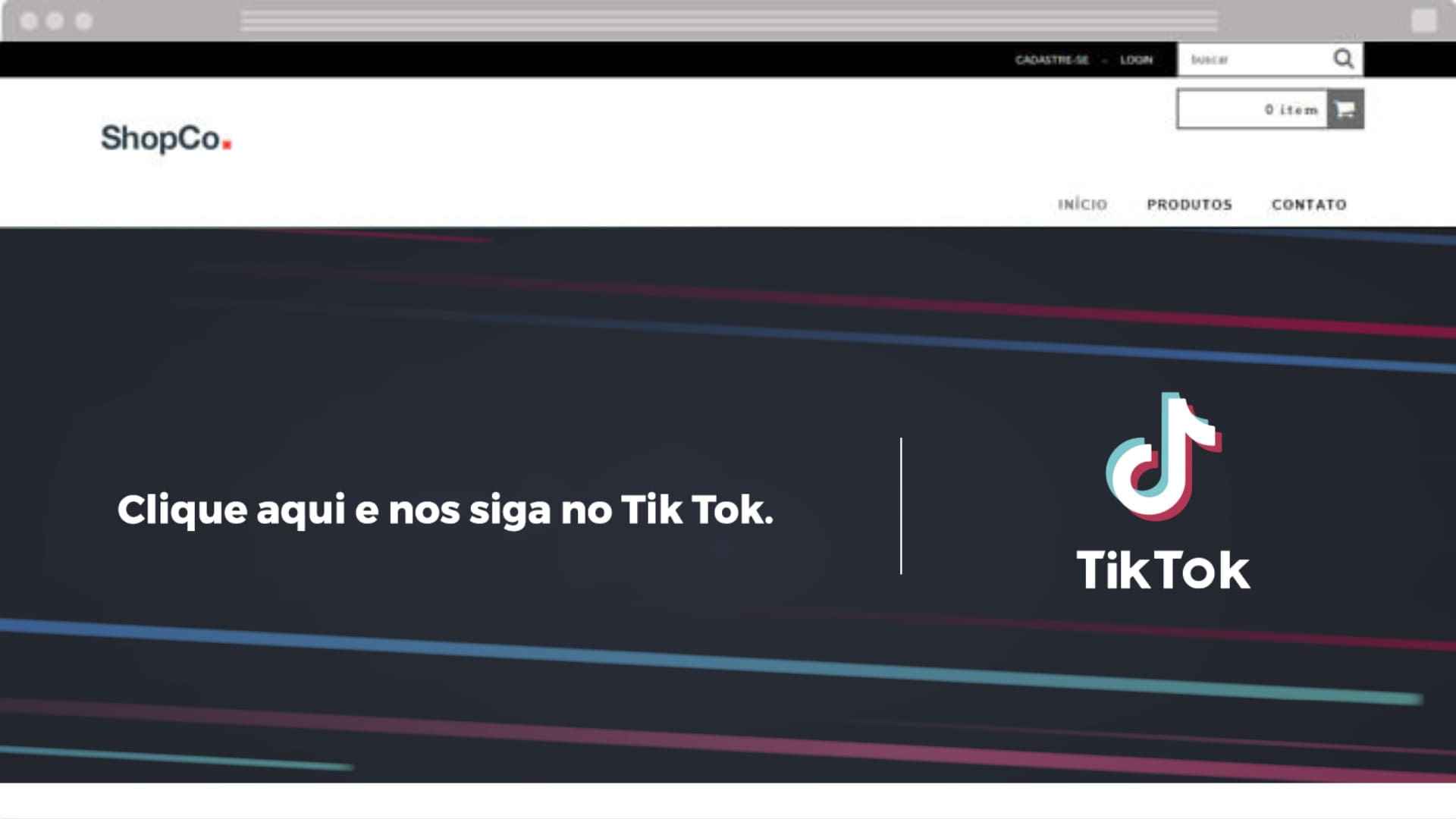 banner tiktok posicionado em uma loja virtual para exemplo