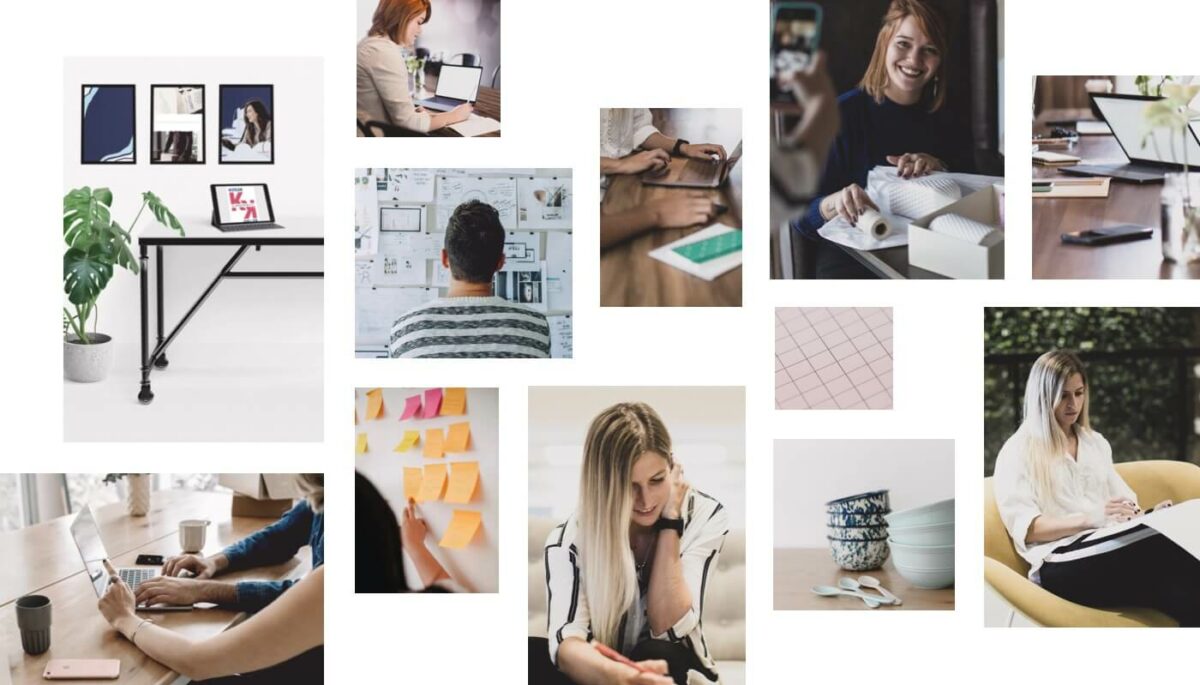Collage de fotos con personas haciendo estrategias de marketing digital.