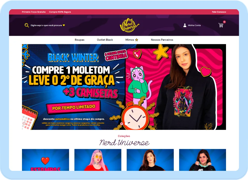 Captura de tela da loja Nerd Universe na versão desktop.