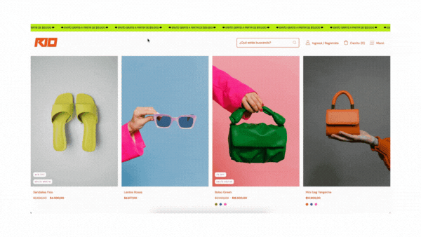 Plantilla de Tiendanube Rio y la función de rollover en sus fotos de producto.