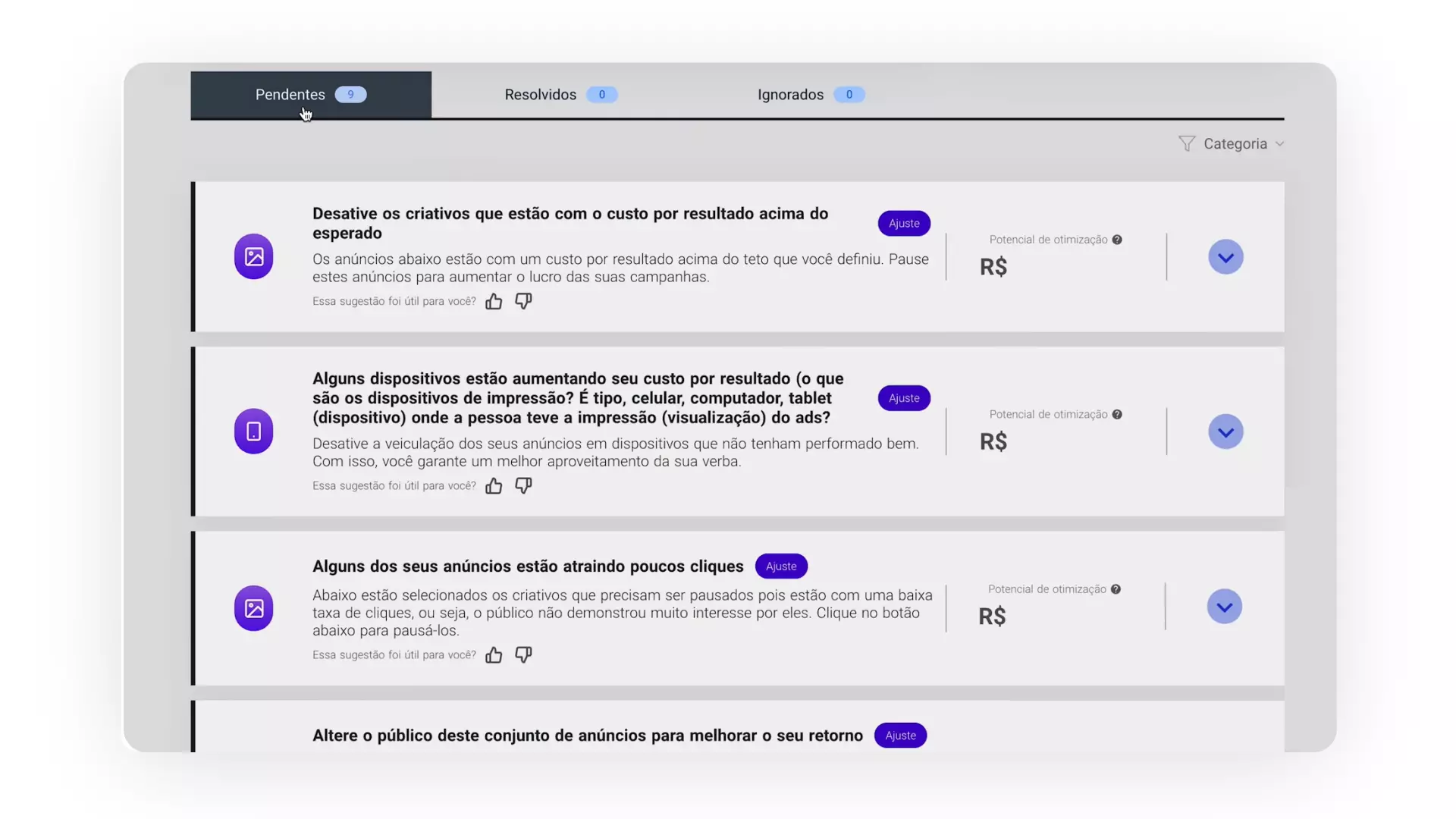 Recomendação de otimização de campanhas no Hackr Ads