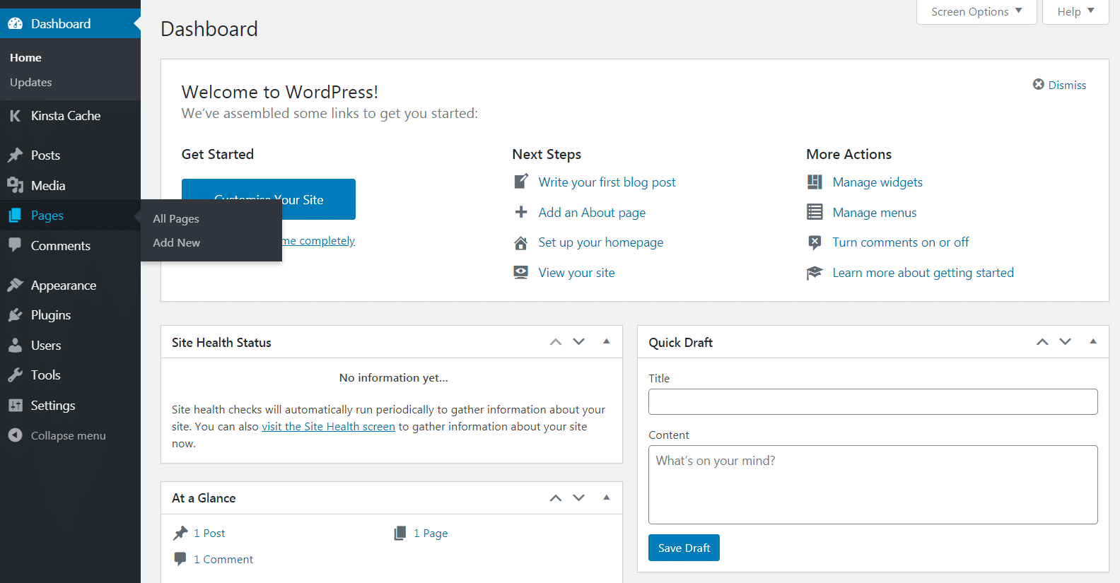 Painel inicial WordPress