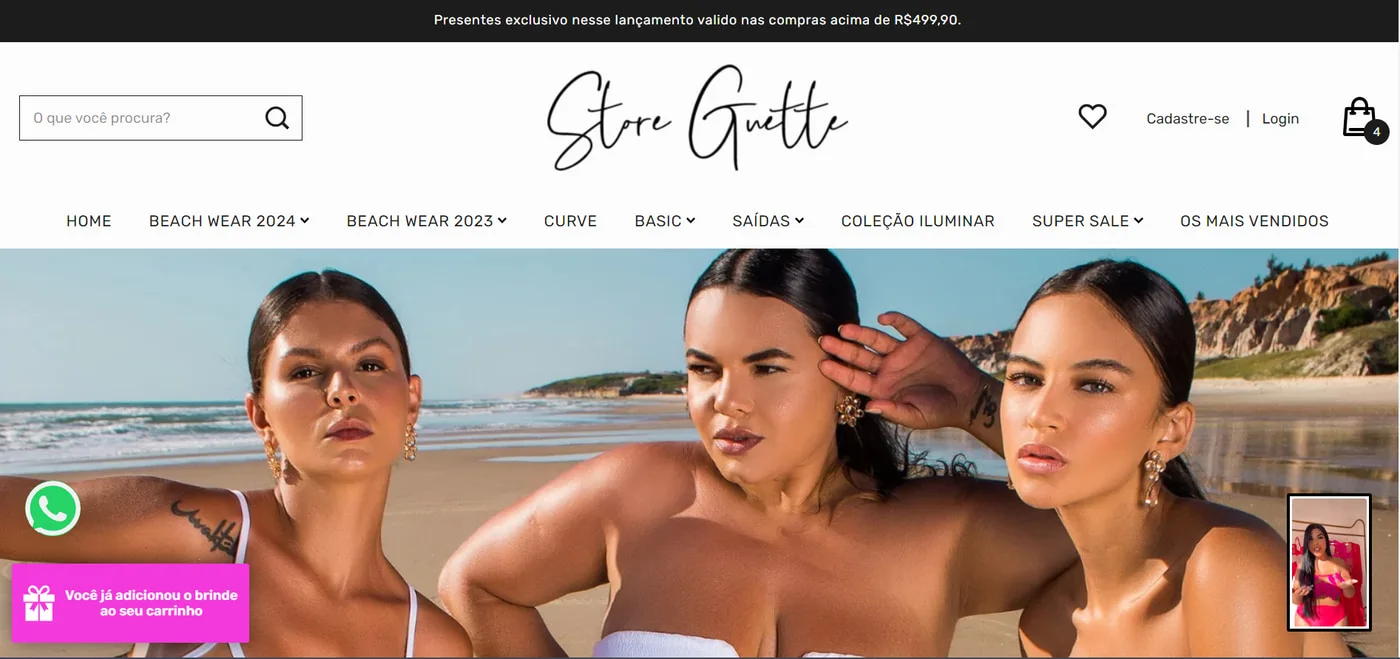 Página inicial do site da Store Guette.