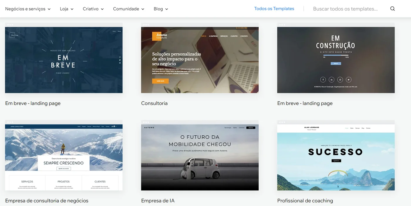 Opções de temas da Wix