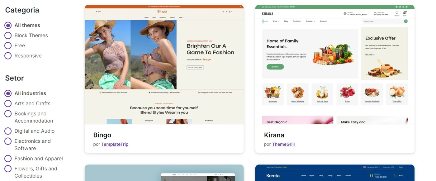 Opções de temas do WooCommerce