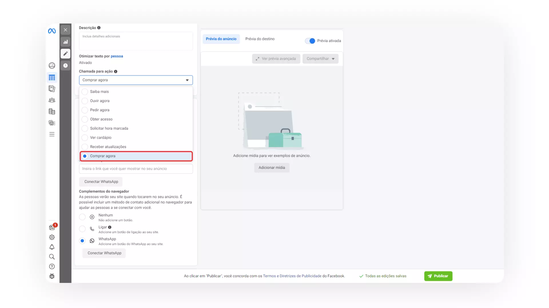Botão de ação no Facebook Ads
