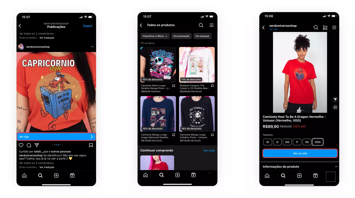 Botão ver loja Instagram