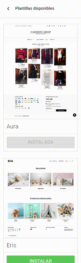 Animación de pantalla donde se ven los diseños de las tiendas de Empretienda.
