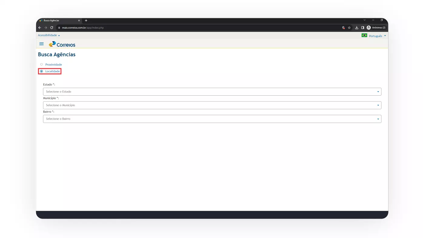 Opção de filtrar localidade na busca