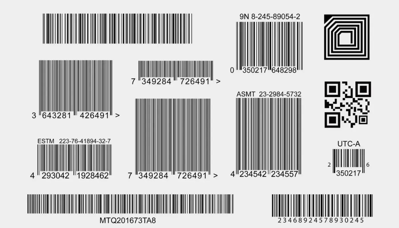 Na imagem, vemos vários tipos de códigos de barras representando o código MPN dos produtos.