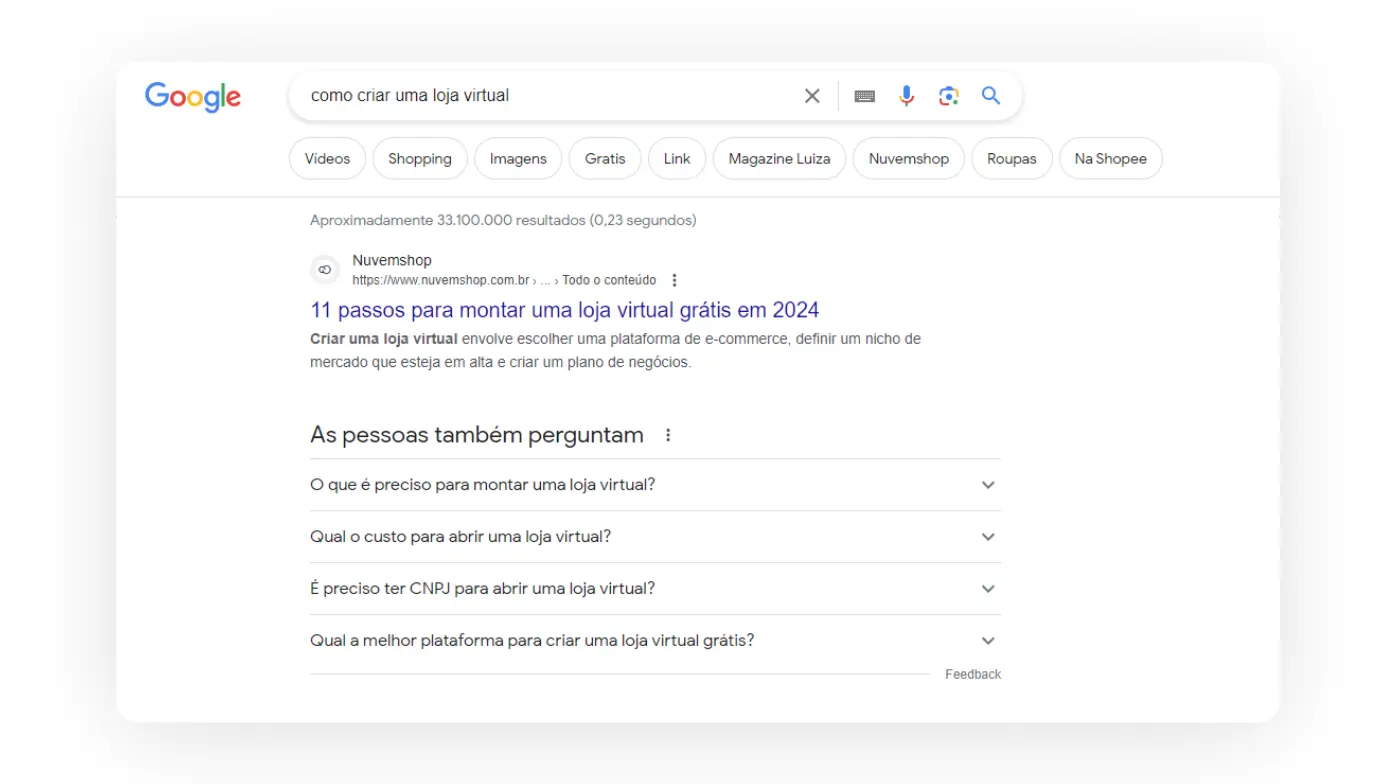 Print caixa de perguntas na SERP.