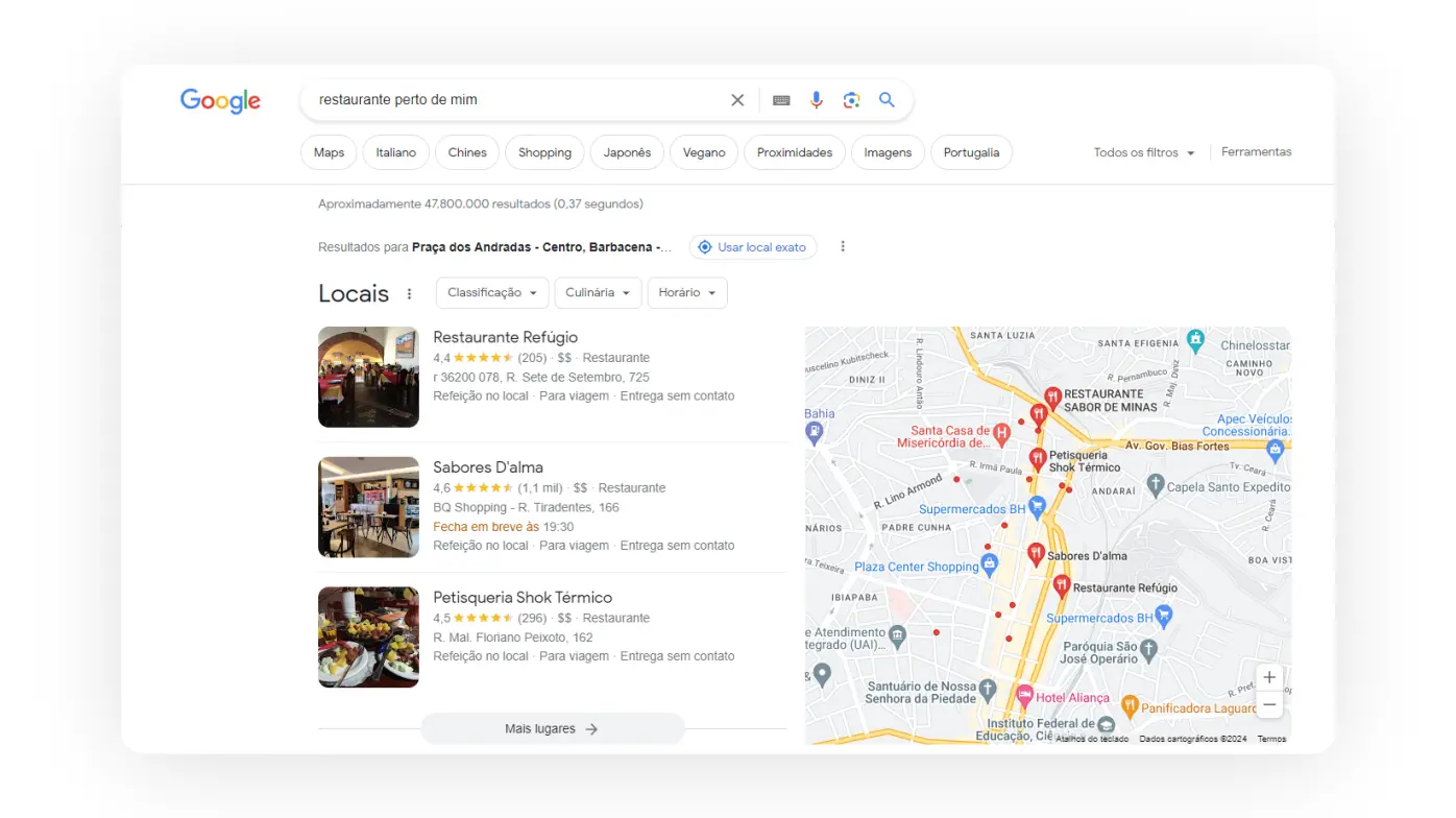 Print de locais na SERP.