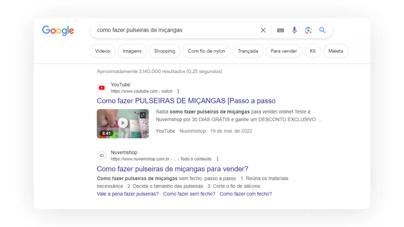 Print de vídeo na SERP.