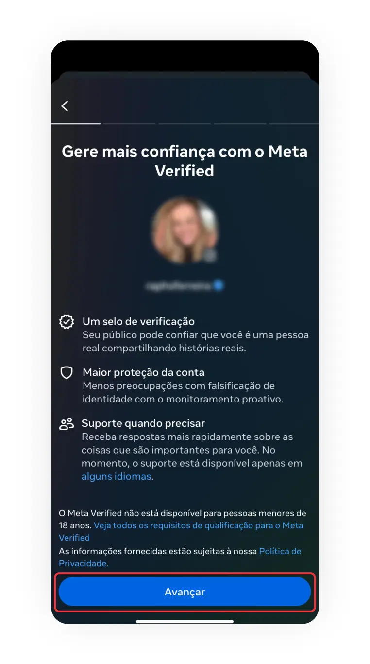 Print avançar Meta Verified do Instagram