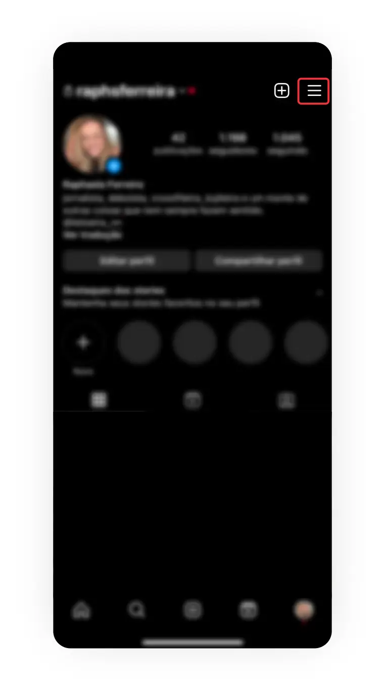 Print botão de menu do Instagram