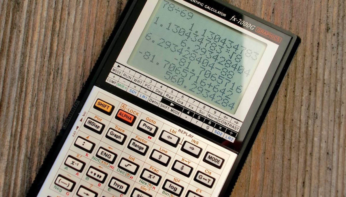 Na imagem, vemos uma calculadora com números na tela.