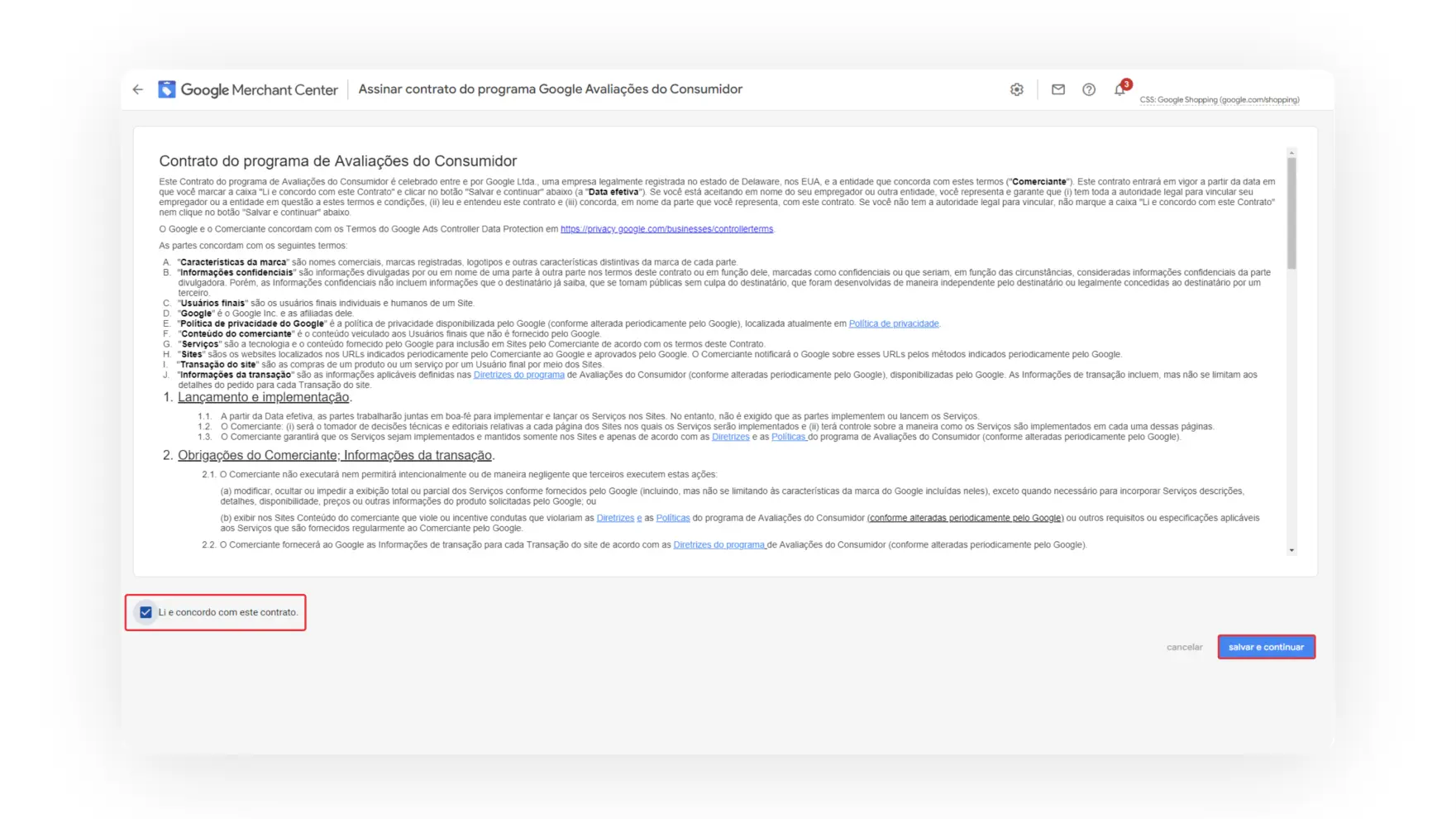 Contrato Merchant Center